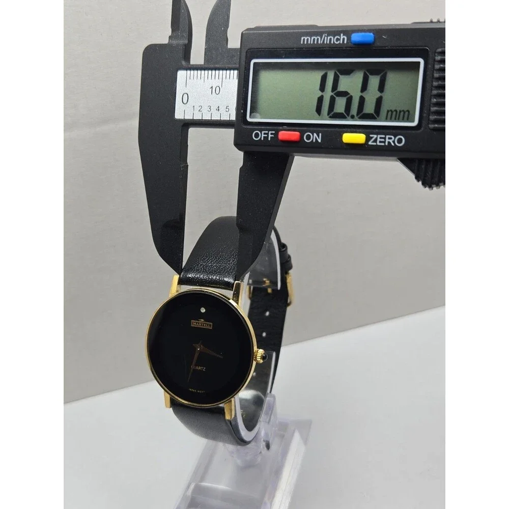 Martell Cognac Black Dial Diamond Accent Gold Tone Quartz Watch New Battery